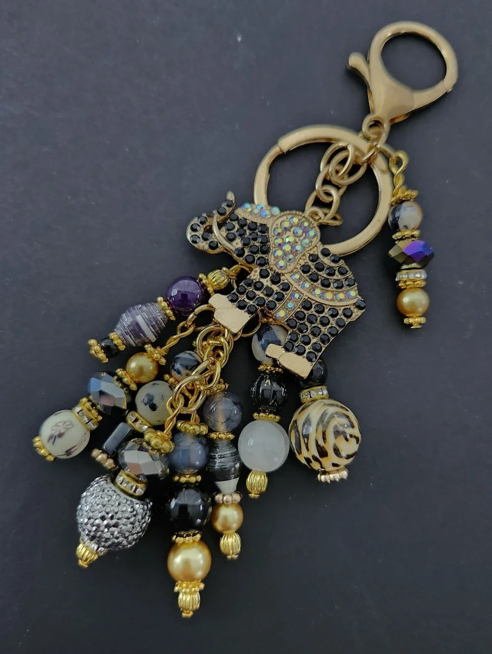 Elephant Purse Charm or Keychain Agate Paper Granite Handcrafted
